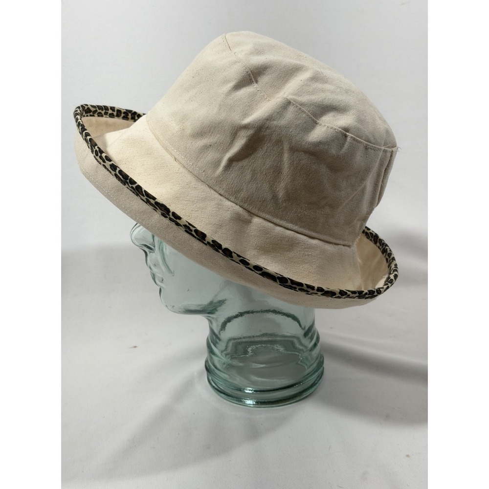 Boo Sun Bucket Hat Womens Small Ivory Cotton Floral Leopard Boho Cottagecore - Picture 5 of 16